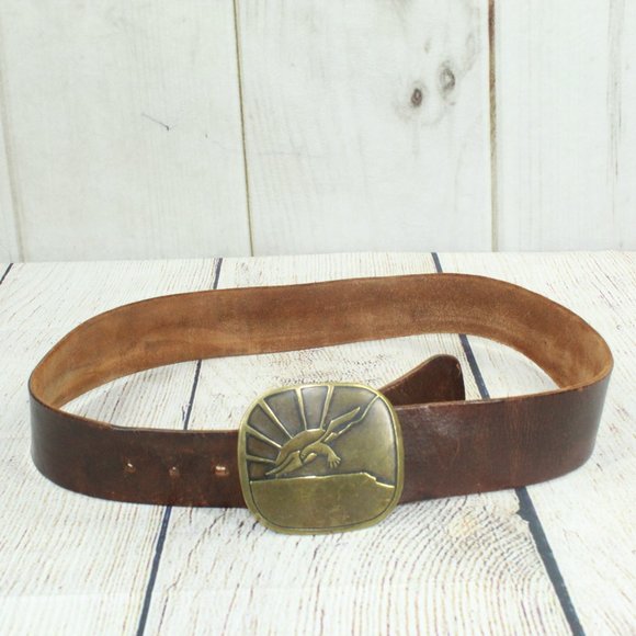 Unbranded Other - Vintage Brown Leather Belt with Solid Brass Eagle Buckle Size S